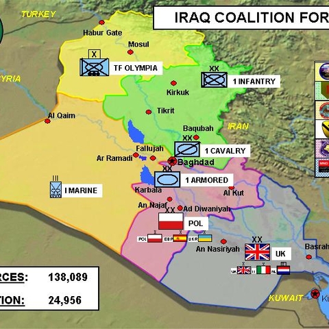 Geographic breakdown of U.S. and Allied Forces in Iraq.