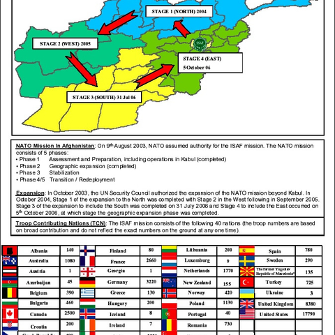 Map of Afghanistan showing Coalition responsibilities.