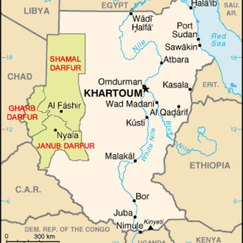 Political map of Darfur in Sudan.