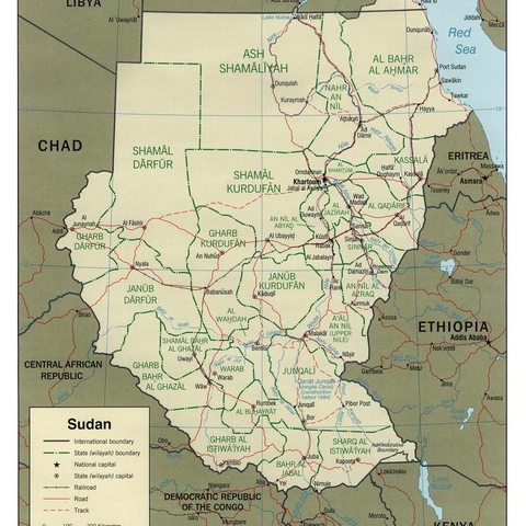 Detailed Political Map of Sudan, 2000.