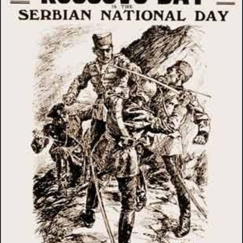 World War I era Poster celebrating Kosovo Day, when Serbia defeated the Turkish armies in Kosovo.  
