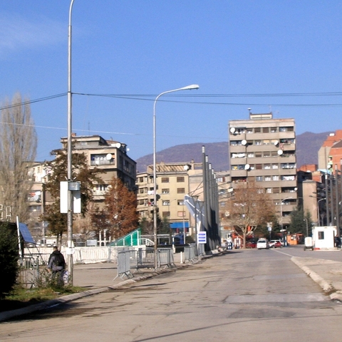 Bridge over the Ibar River, connecting the Serbian and Albanian parts of Mitrovica  