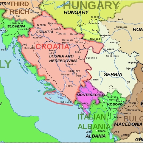 A Map showing the different political boundaries--the broad outlines of Yugoslavia and the other Balkan countries--in the post World War II era and 2008  