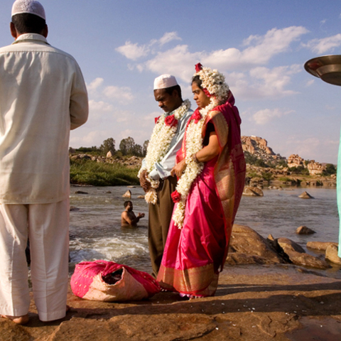 A Muslim couple being wed alongside the Tungabhadra River at Hampi, India, 2005