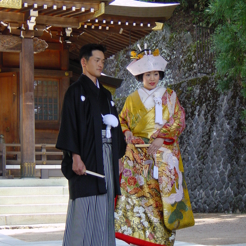 Couple married in a Shinto ceremony in Takayama, Gifu, Japan, 2005  