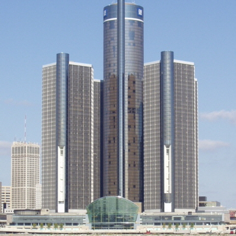 The Renaissance Center in Detroit, Michigan-General Motors' world headquarters  