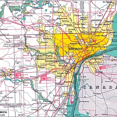 Urban map of Detroit.
