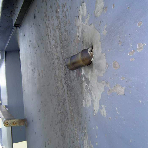 The remnants of a rocket propelled grenade (RPG) shown after striking the cruise liner Seabourn Spirit during a Nov. 5, 2008 attack by pirates near the coast of Somalia  