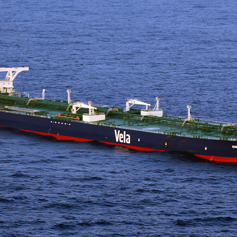 The Liberian-flagged oil tanker MV Sirius Star off the coast of Somalia, November 2008. The Sirius Star was forced by pirates to anchor near Harardhere, Somalia  