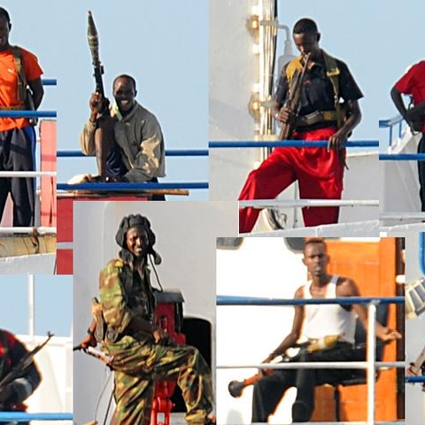 A collage of pirates from the attack on the MV Faina  