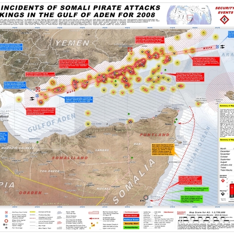 Map from UNOSAT illustrating the Horn of Africa and related pirate incidents