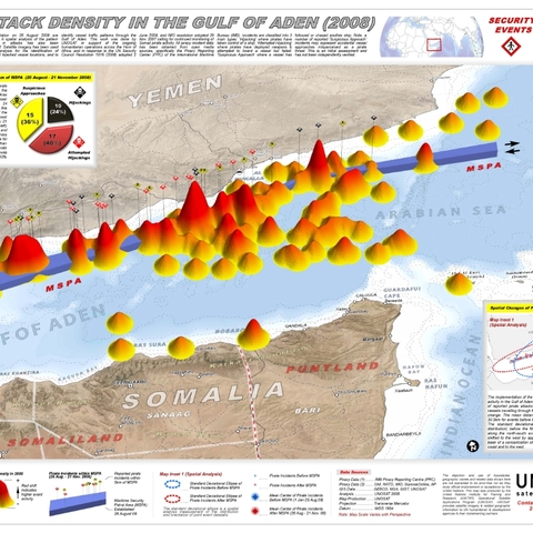 UNOSAT Map from November 2008 showing frequency of pirate attacks around the Horn of Africa  