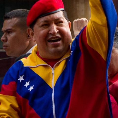 President Hugo Chávez in his trademark red beret.