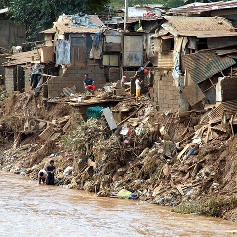 A poor neighborhood in Manila during flooding.