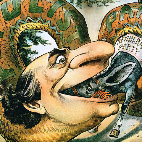 An 1896 cartoon depicting Populist presidential candidate William Jennings Bryan as a snake.