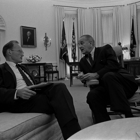 President Johnson with McGeorge Bundy in the Oval Office.
