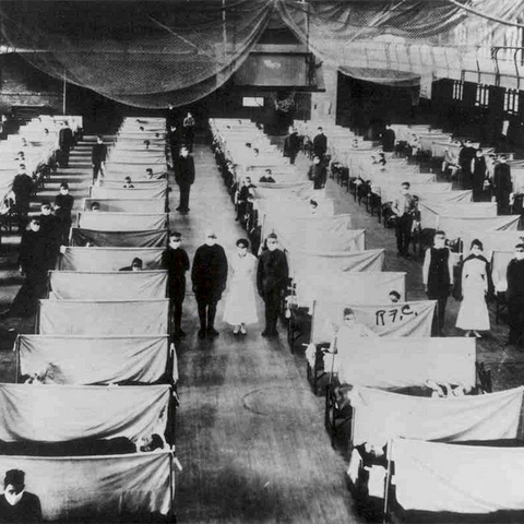 A makeshift hospital in Iowa during the 1918 flu pandemic