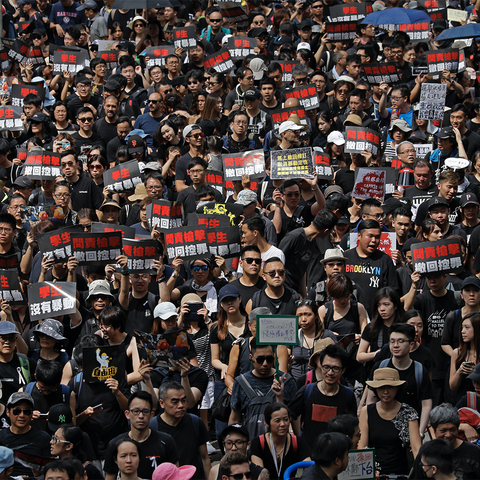 Crowd photo of protests in Hong Kong