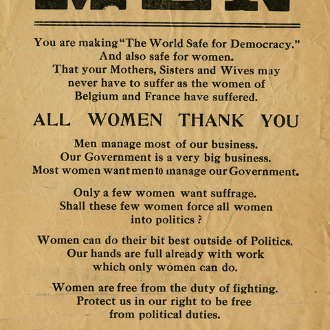 Pamphlet of "Virginia Women Opposed to Suffrage"