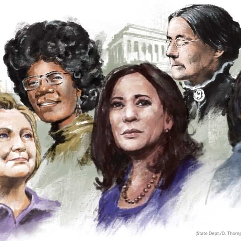 Image of Shirley Chishorm, Hillary Clinton, Condaleeza Rice, and Kamala Harris
