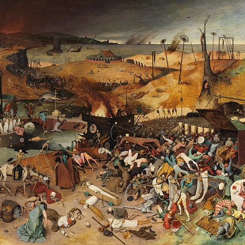 Pieter Bruegel the Elder's 1562 painting "The Triumph of Death" depicts the turmoil Europe experienced as a result of the plague.