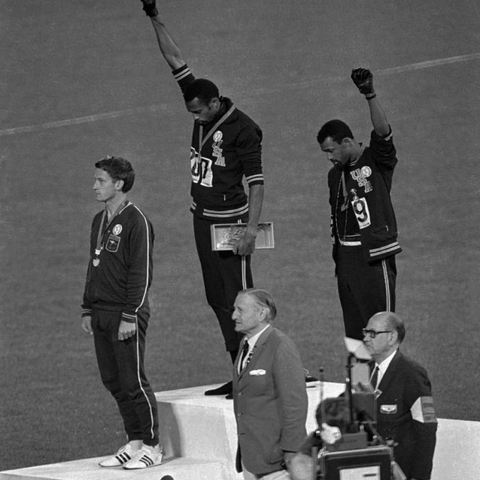 Tommie Smith and John Carlos protesting at the 1968 Summer Olympics in Mexico City.