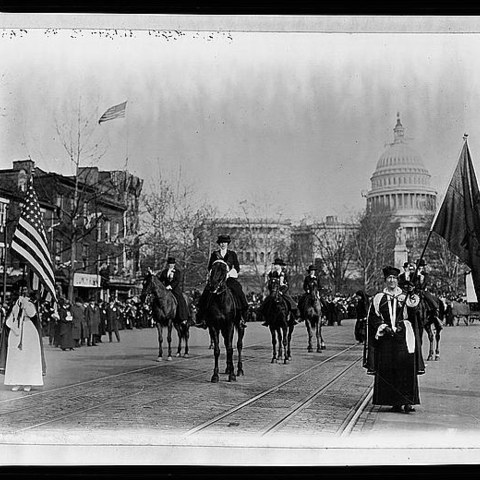 Women suffragists marching on Pennsylvania Avenue in Washington D.C., March 3, 1913.