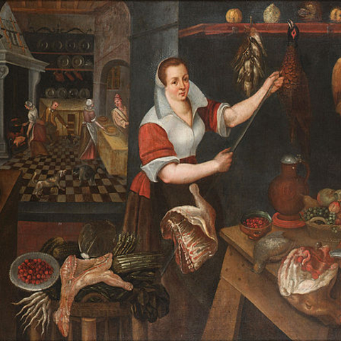This painting by Jean-Baptiste de Saive (1562) portrays the environment of the kitchen as a place of making. As Wall argues, the kitchen was one of the main spaces for women to create and experiment. 
