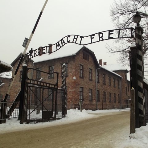 Entrance gate of Auschwitz Concentration Camp, "Work Sets You Free," 2013