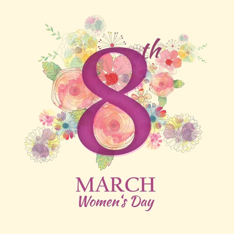 A card celebrating March 8 as International Women’s Day.
