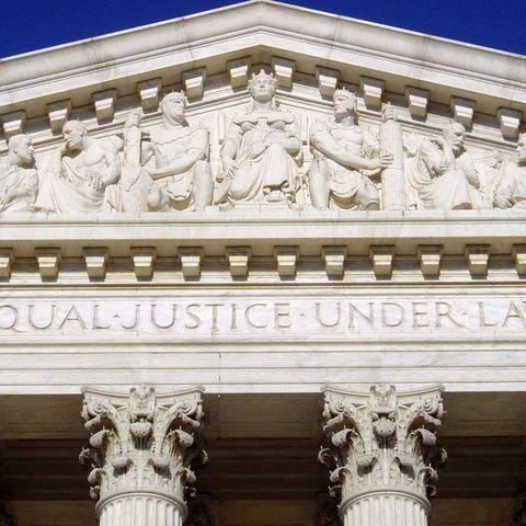 The words "Equal Justice Under Law" which are inscribed on the front of the U.S. Supreme Court building in Washington, D.C.