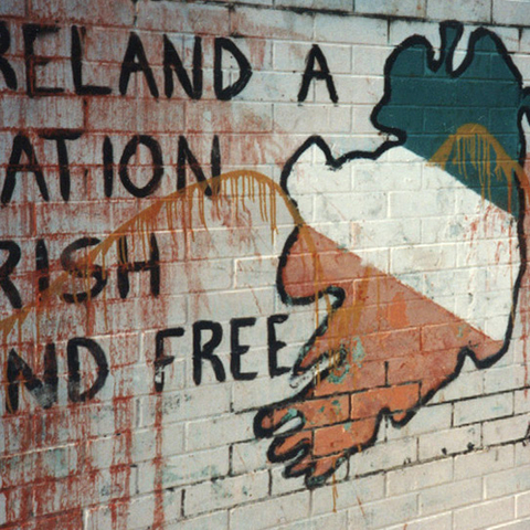 Graffiti reading "Ireland a Nation, Irish and Free"