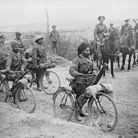 Indian bicycle troops are pictured at the Somme in 1916