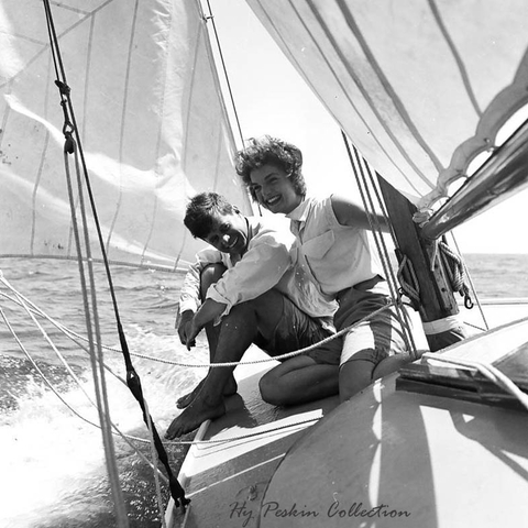 JFK and Jackie Kennedy on a sailboat