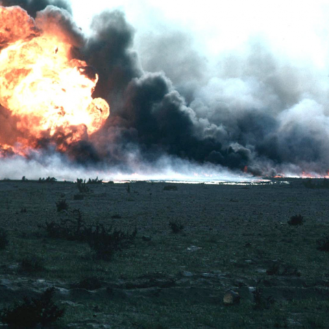 An image of Kuwait’s oil fields after they were set ablaze by retreating Iraqi soldiers during the First Gulf War