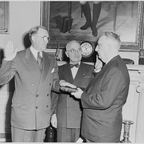 Charles E. Wilson being sworn in