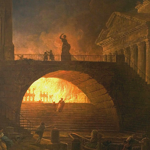 Hubert Robert's 1785 painting "Fire in Rome," showing the events of 64 CE.