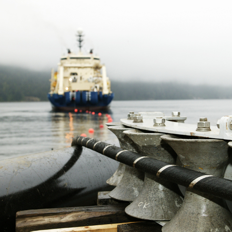 The ship Ile de Sein laying fiber-optic cable off the west coast of Canada, 2007.