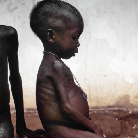 A Biafran child suffering the effects of starvation due to the federal blockade during the Nigerian Civil War