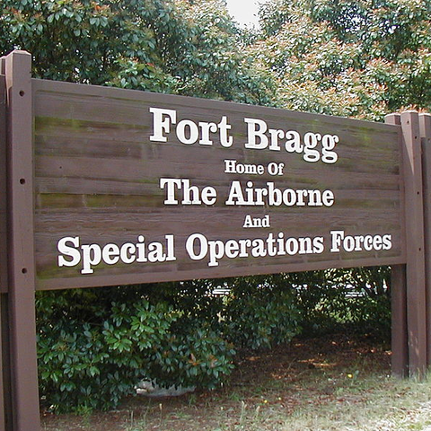 Fort Bragg sign - home of the Airborne and Special Operations Forces