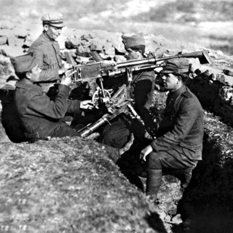 Greek troops with a machine gun during the war