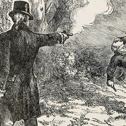 Illustration of the duel between Alexander Hamilton and Aaron Burr (1887)