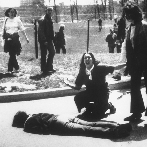 John Filo's iconic photograph of Mary Ann Vecchio kneeling over the body of Jeffrey Miller 