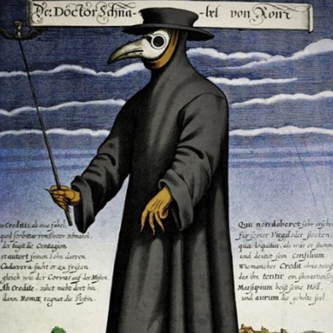 Engraving of Roman plague doctor, Schnabel c.1656.