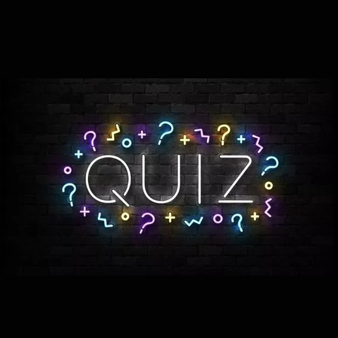 neon sign that says Quiz with question marks around it