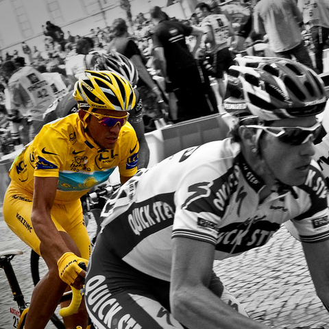 2009 Tour de France winner, Alberto Contador, wearing the yellow jersey on June 26, 2009.