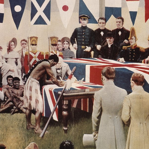 A 1939 reconstruction of the signing of the Treaty of Waitangi.