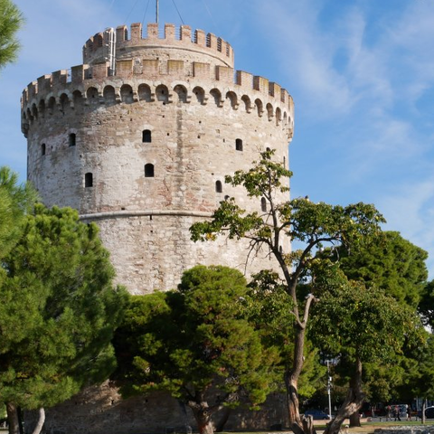 Views of the White Tower in Thessaloniki, Greece.