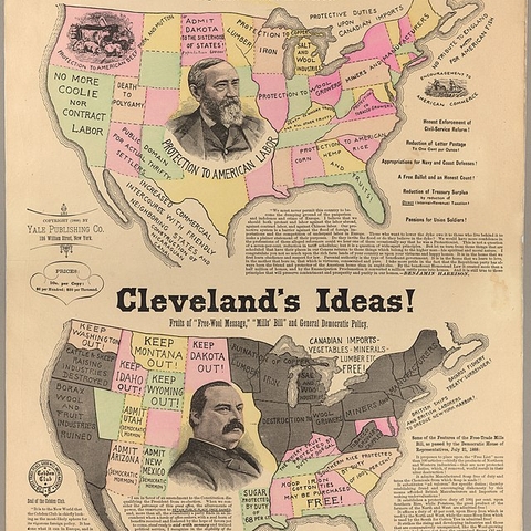 Grover Cleveland-Benjamin Harrison presidential (1888) campaign poster about the trade policy of the two candidates