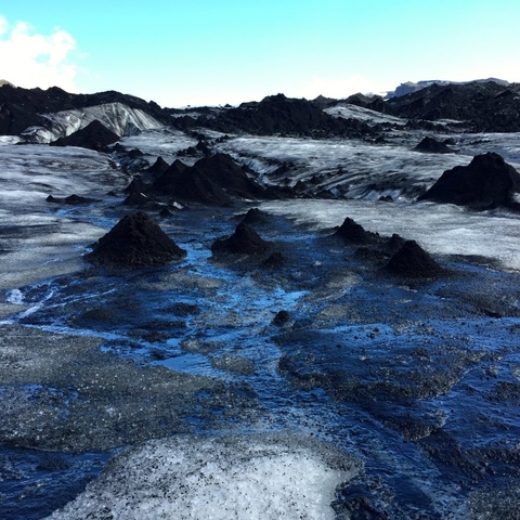 Glacial melt from Myrdalsjökull glacier in the south (jökull means glacier in Icelandic). Note the alluvial cones formed by volcanic ash and sediment.